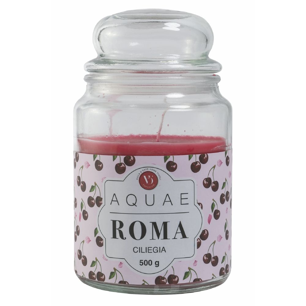 Bougie de cire en pot en verre cerise Aquae Roma 500g