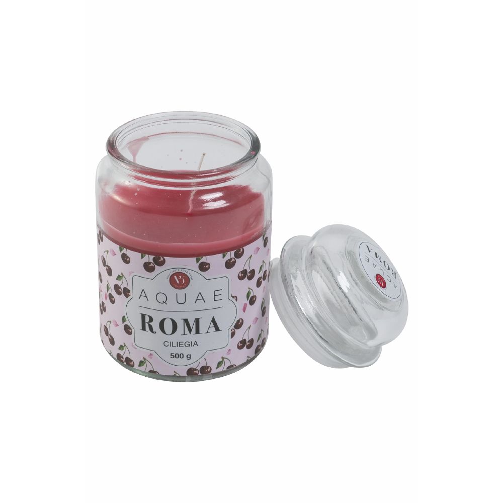 Bougie de cire en pot en verre cerise Aquae Roma 500g