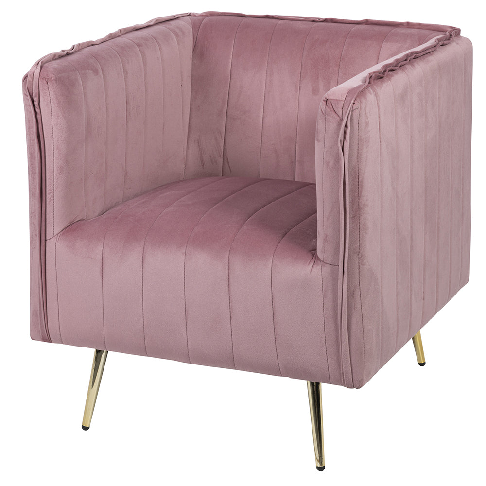 Fauteuil vintage rose 73x75x82 cm en bois revêtement polyester effet velours Sibilla