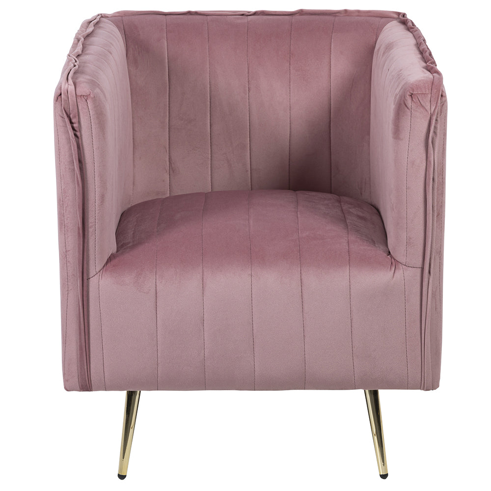 Fauteuil vintage rose 73x75x82 cm en bois revêtement polyester effet velours Sibilla