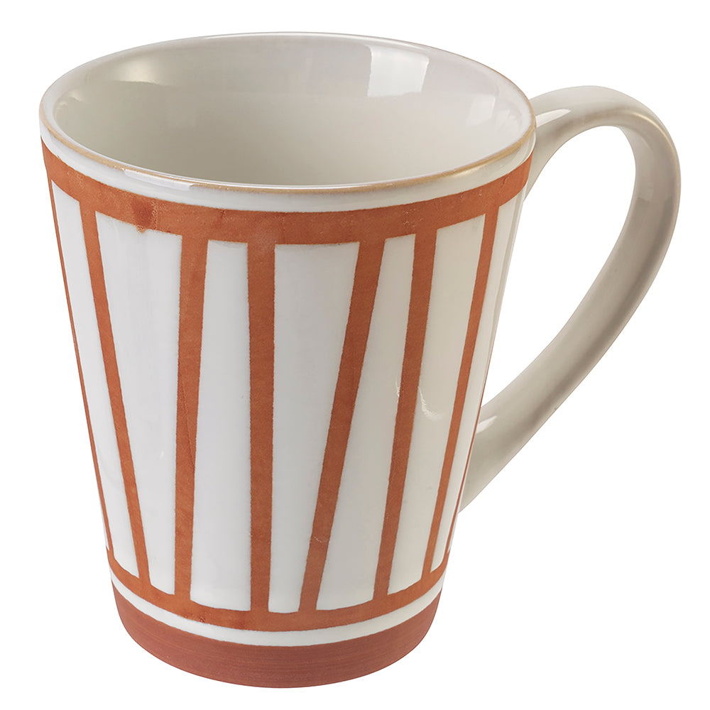 Tazza mug in gres con manico decorazioni geometriche in rilievo rosso mattone bianco 369 ml lavabile in lavastoviglie e microonde