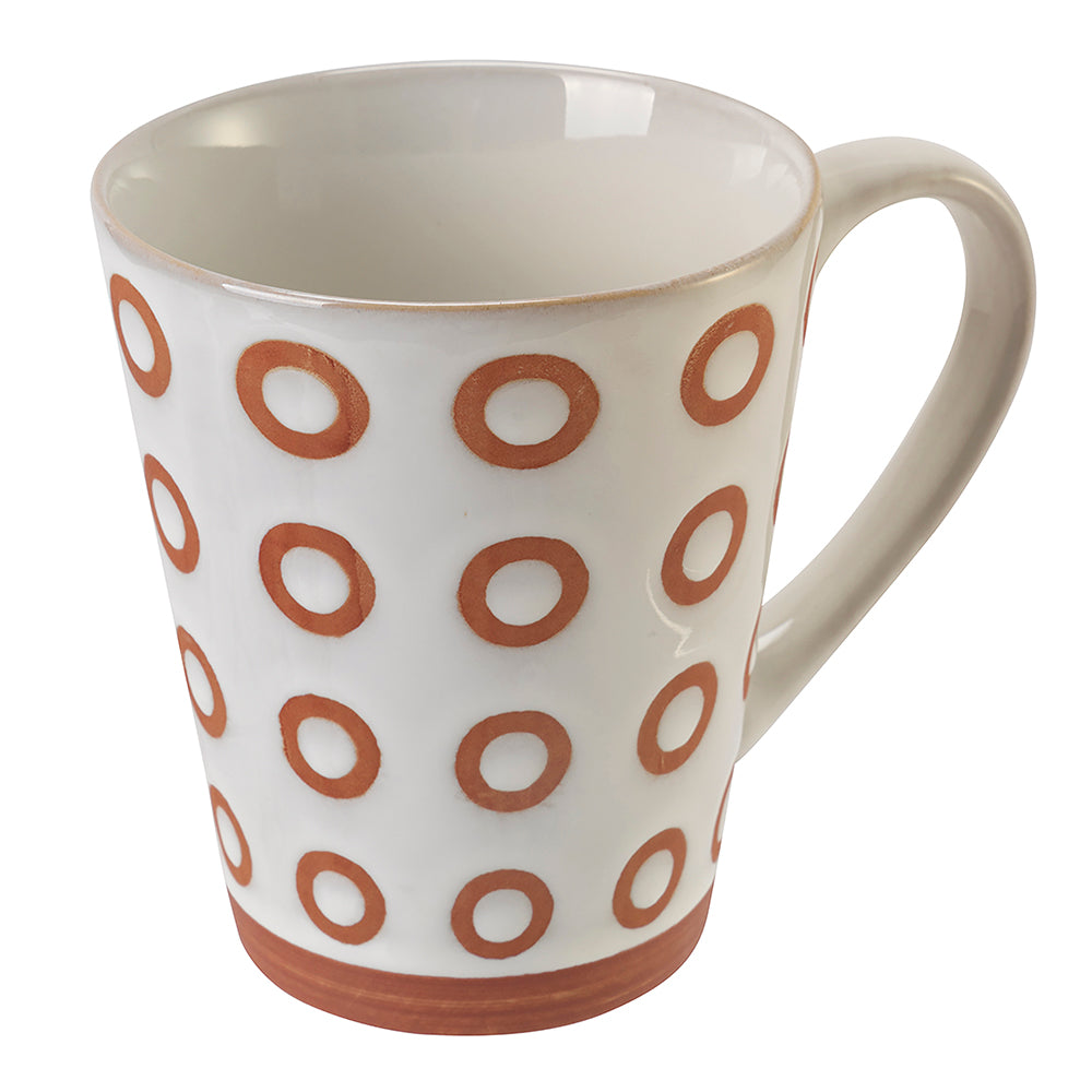 Tazza mug in gres con manico decorazioni geometriche in rilievo rosso mattone bianco 369 ml lavabile in lavastoviglie e microonde