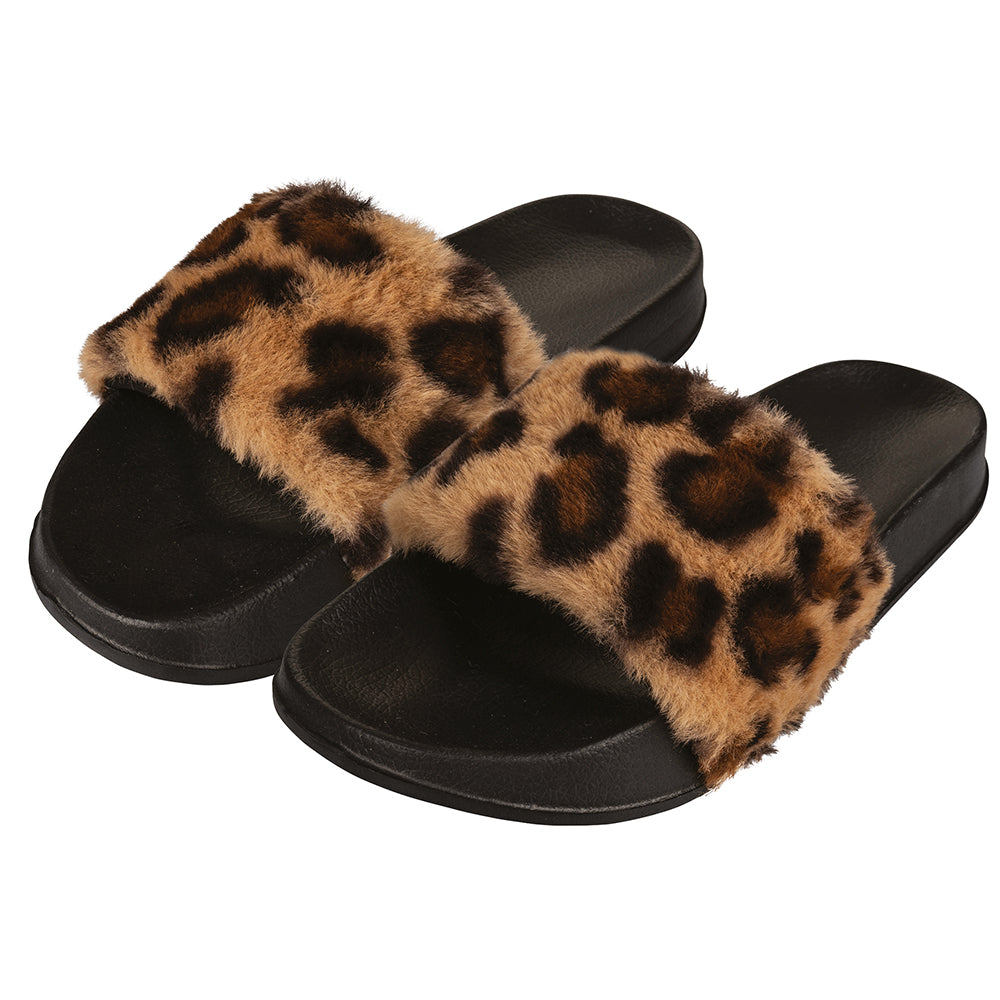 Chaussons avec fausse fourrure animale douce, semelle EVA pour un confort maximal en plumes