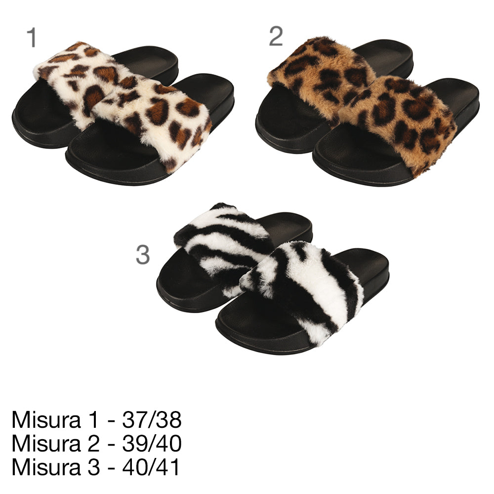 Chaussons avec fausse fourrure animale douce, semelle EVA pour un confort maximal en plumes