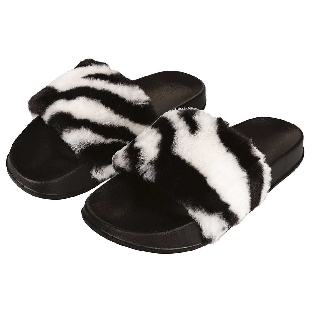 Chaussons avec fausse fourrure animale douce, semelle EVA pour un confort maximal en plumes