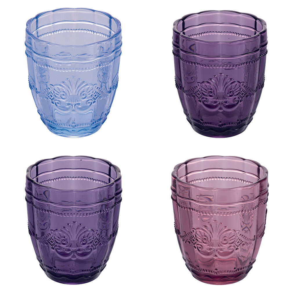 Coffret de 4 verres à eau 265 ml en verre à décor guilloché Syrah Provence