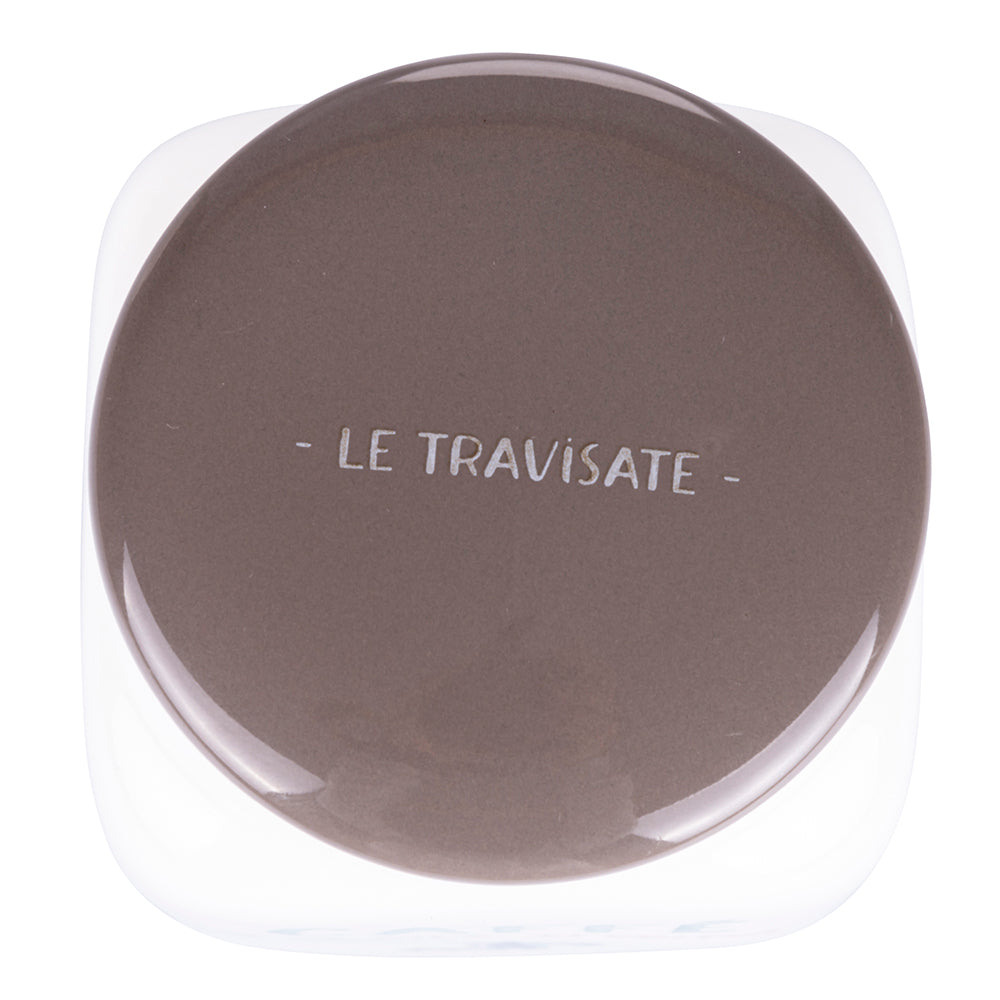 Barattolo in new bone china da 750 ml con tappo in silicone colore bianco scritte humor design lavabile in lavastoviglie