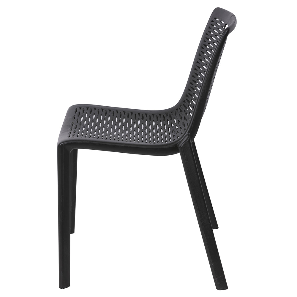 Chaise Magik en résine effet rotin anthracite sans accoudoirs, empilable pour l'intérieur et l'extérieur