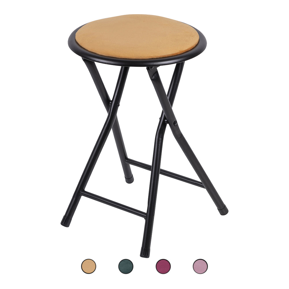 Tabouret pliant peu encombrant h70 cm avec assise rembourrée effet velours