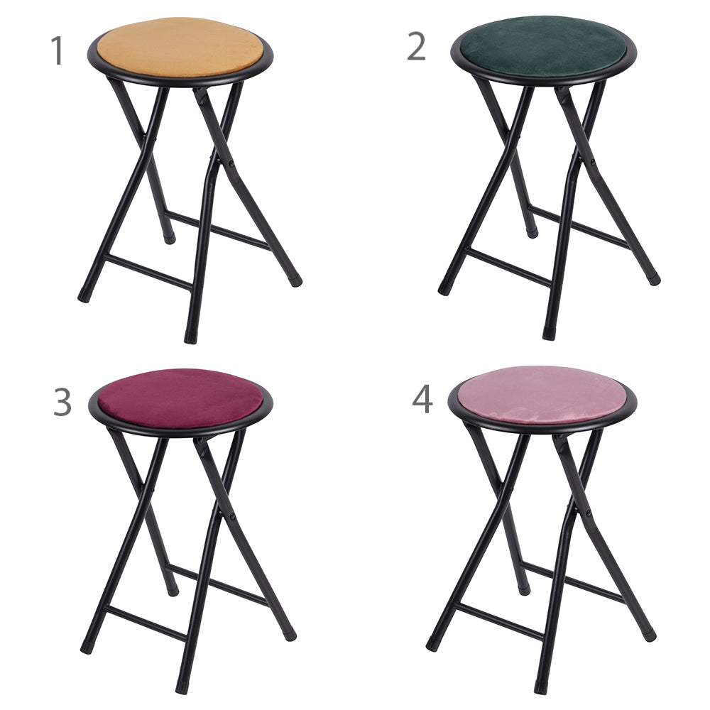 Tabouret pliant peu encombrant h70 cm avec assise rembourrée effet velours