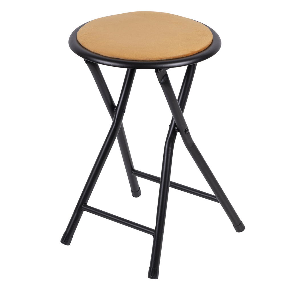 Tabouret pliant peu encombrant h70 cm avec assise rembourrée effet velours