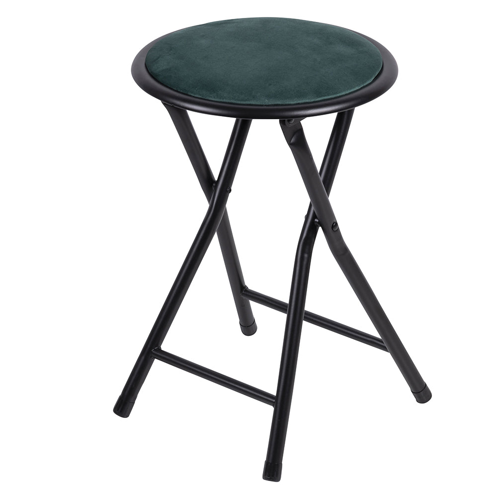 Tabouret pliant peu encombrant h70 cm avec assise rembourrée effet velours