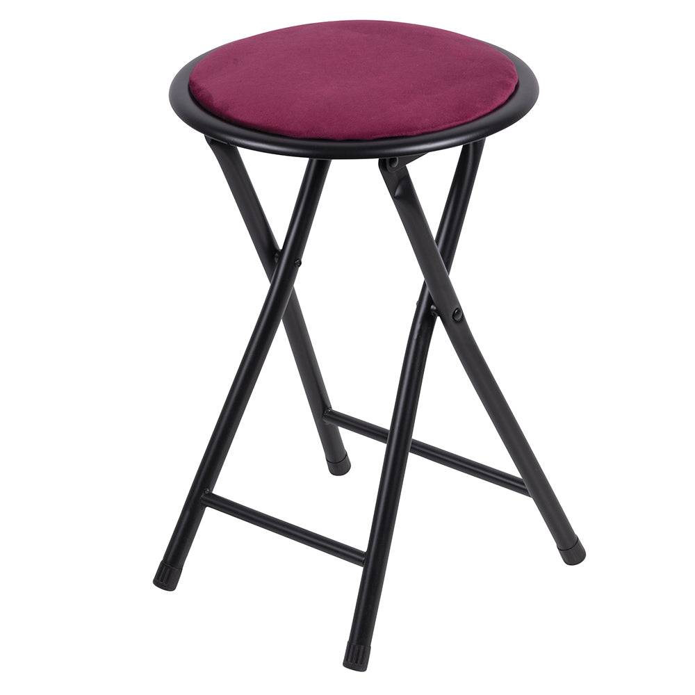 Tabouret pliant peu encombrant h70 cm avec assise rembourrée effet velours