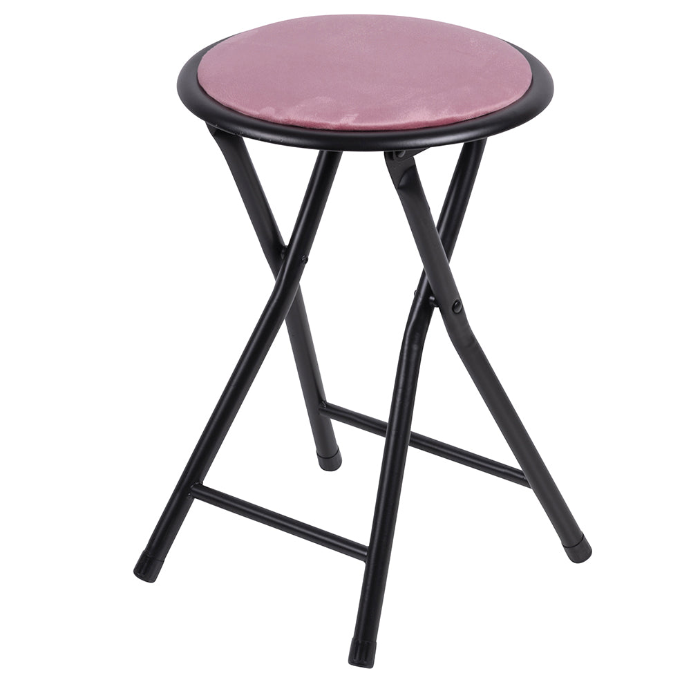 Tabouret pliant peu encombrant h70 cm avec assise rembourrée effet velours