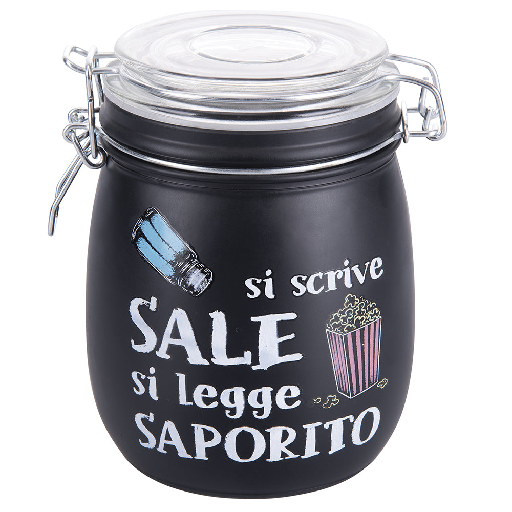 Lot de 6 pots de cuisine 800 ml en verre noir satiné à décor écrit