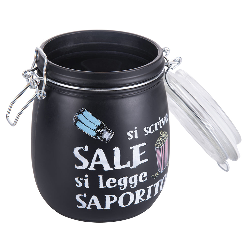 Lot de 6 pots de cuisine 800 ml en verre noir satiné à décor écrit