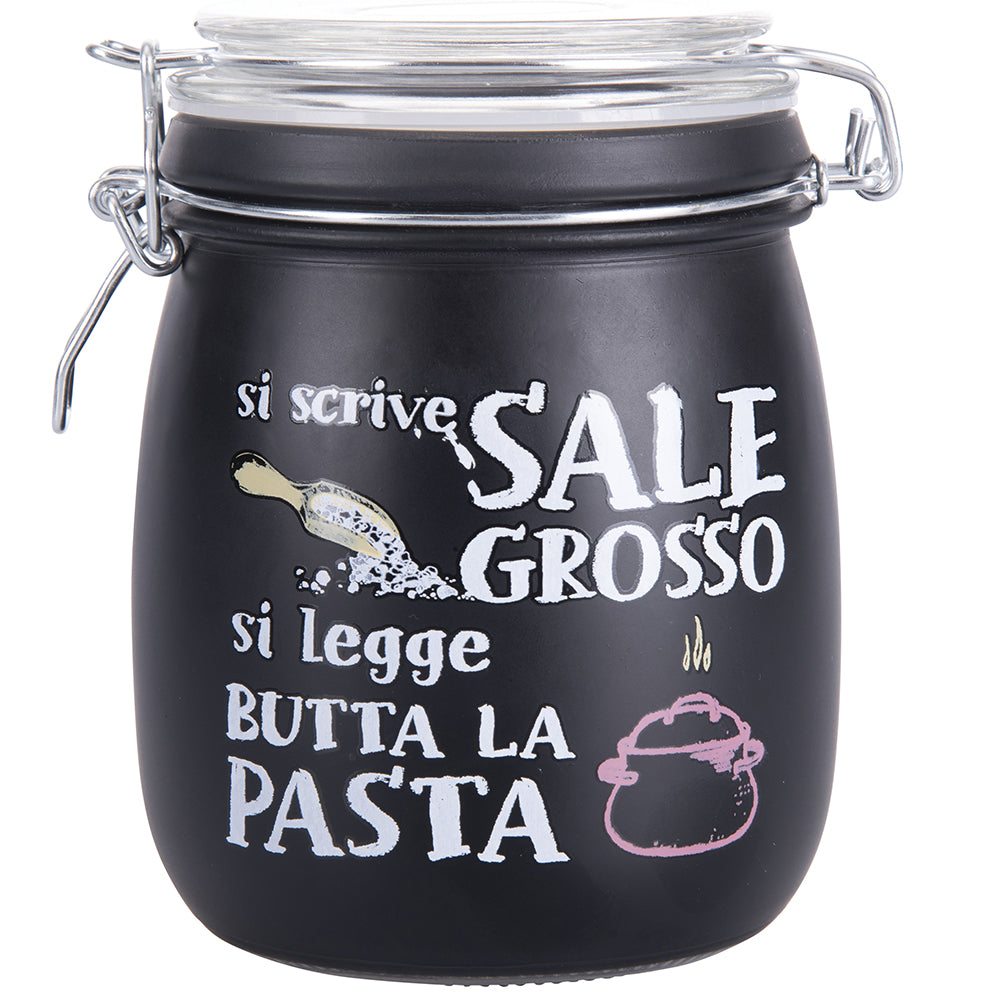 Lot de 6 pots de cuisine 800 ml en verre noir satiné à décor écrit