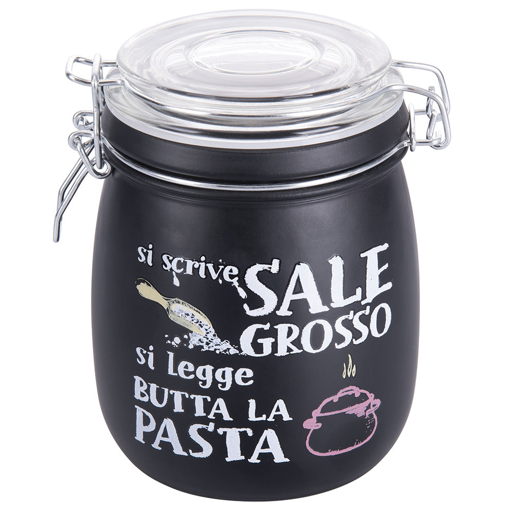 Lot de 6 pots de cuisine 800 ml en verre noir satiné à décor écrit