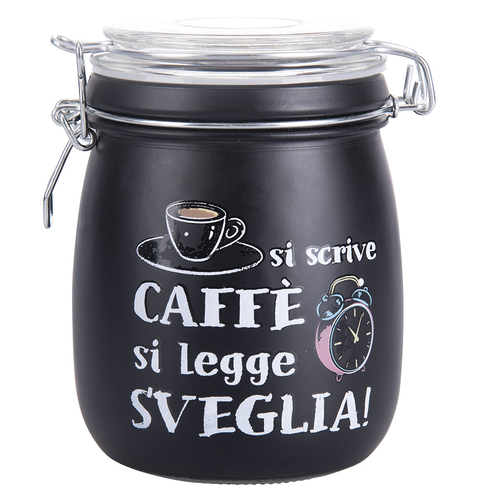 Lot de 6 pots de cuisine 800 ml en verre noir satiné à décor écrit