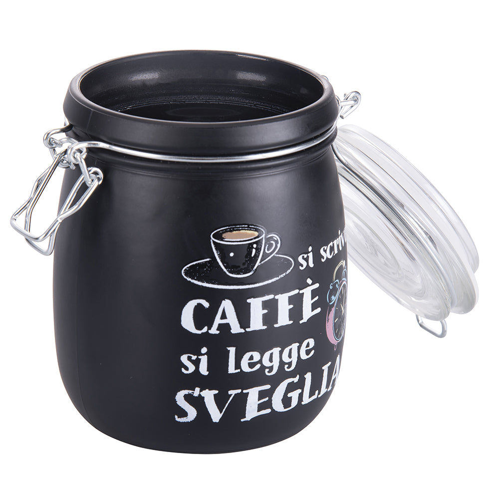 Lot de 6 pots de cuisine 800 ml en verre noir satiné à décor écrit