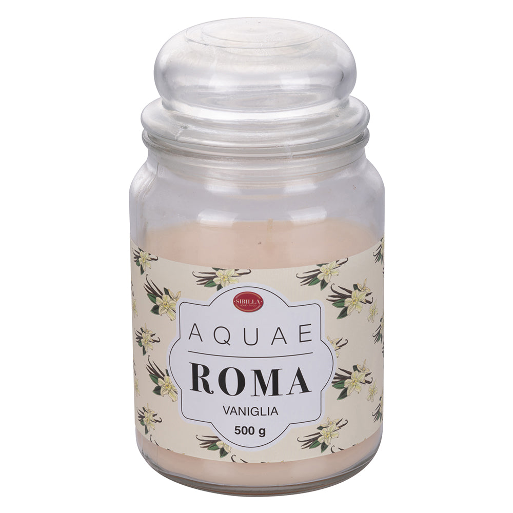 Grande bougie en cire parfumée 500g en pot verre Aquae Roma Sibilla