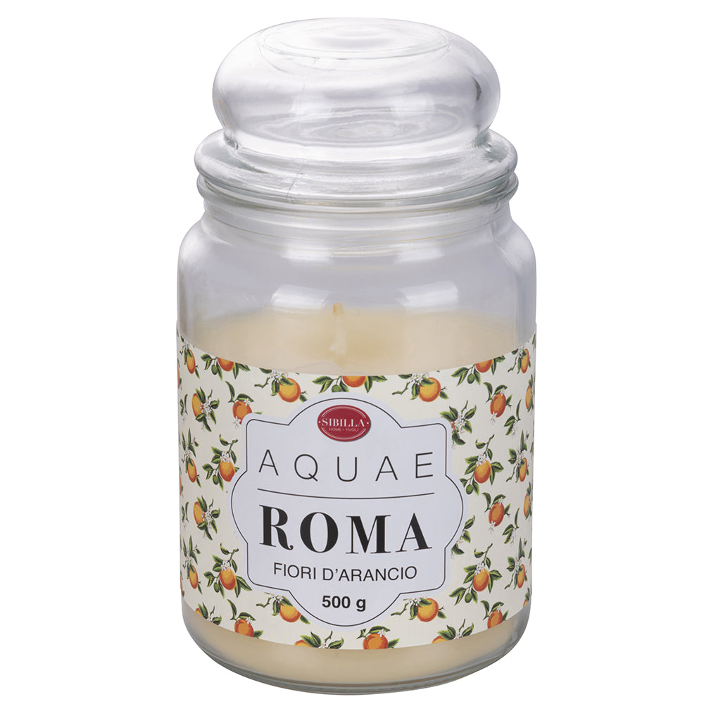 Grande bougie en cire parfumée 500g en pot verre Aquae Roma Sibilla