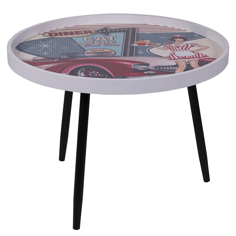 Table basse ronde 60xh45 cm en MDF et plateau en fer laqué Sibilla diner car decoration