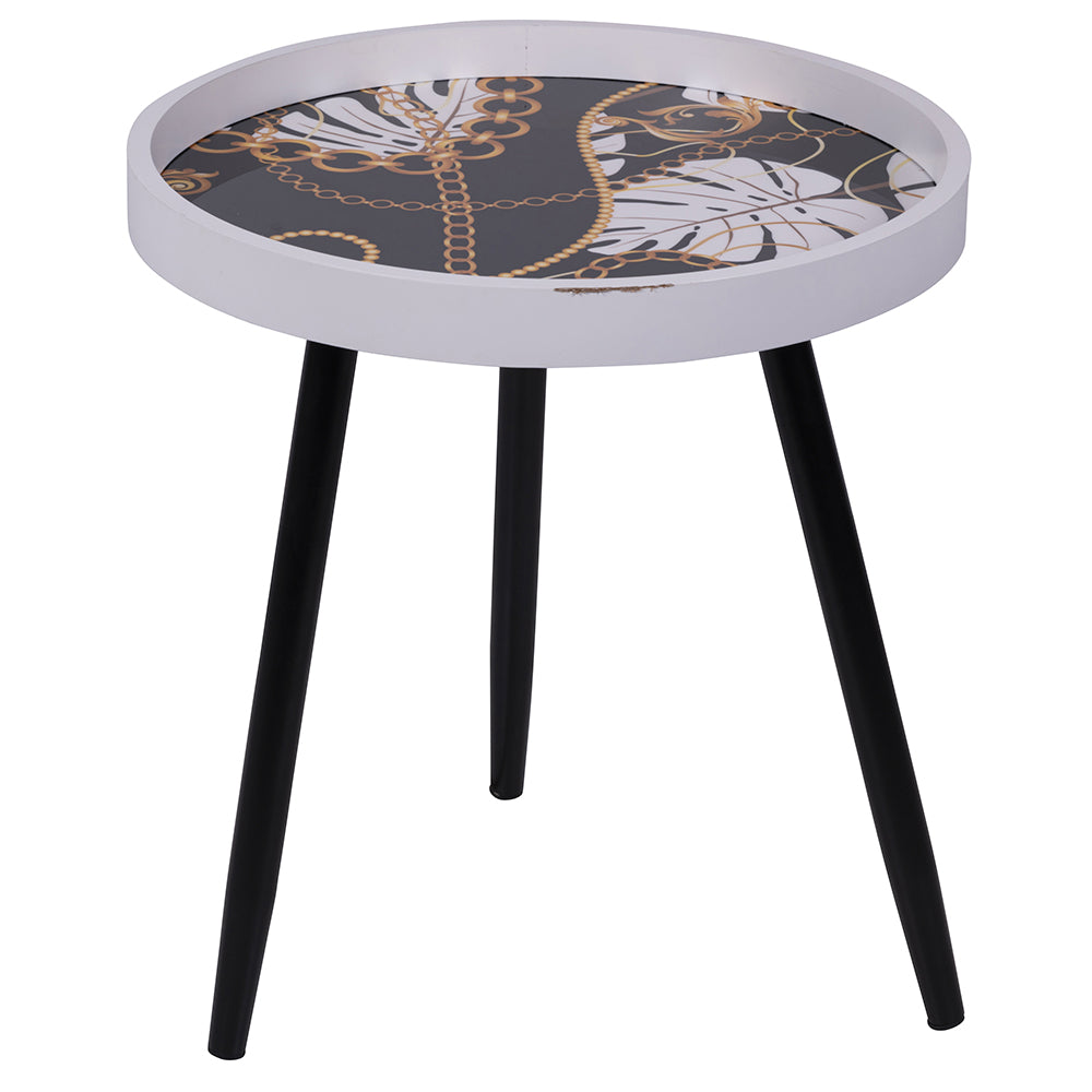 Table basse ronde 40xh45 cm en MDF et plateau en fer laqué avec décoration chaînes Sibilla