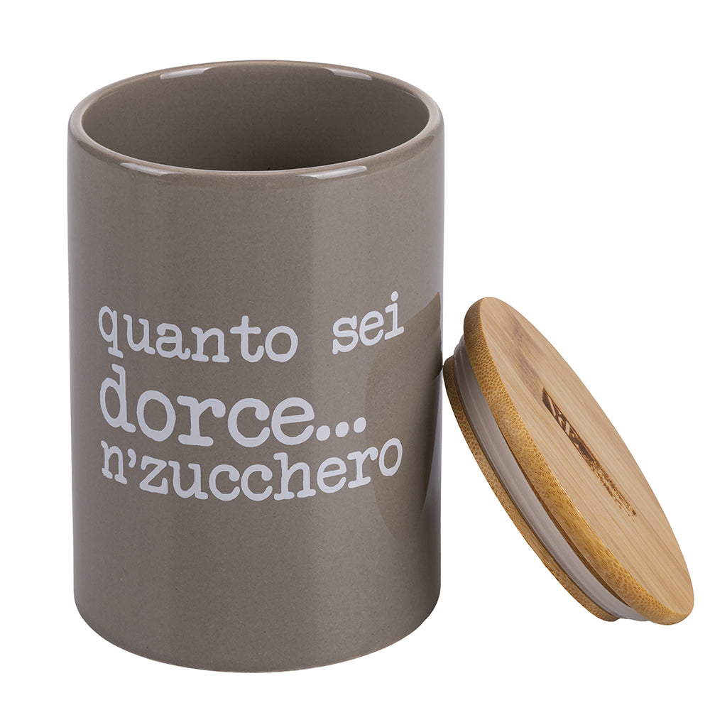 Barattolo per zucchero 850 ml ceramica coperchio bamboo sigillato decorazione romanesco cucina elegante