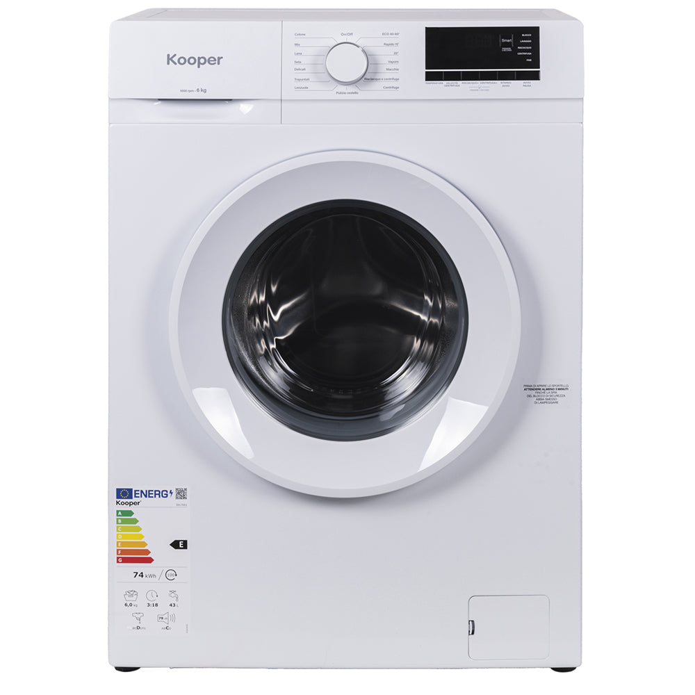 Lave-linge 6 Kg avec 15 programmes automatiques 1000 RPM blanc Kooper