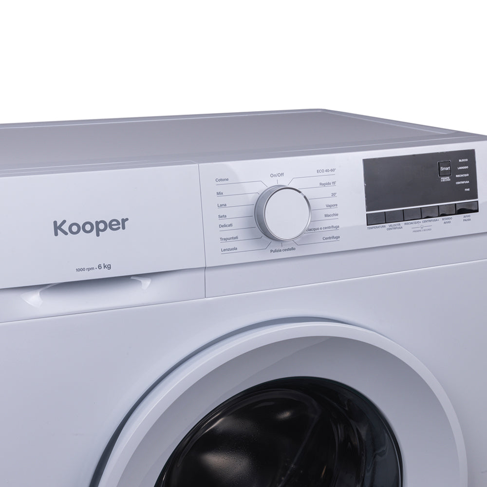 Lave-linge 6 Kg avec 15 programmes automatiques 1000 RPM blanc Kooper