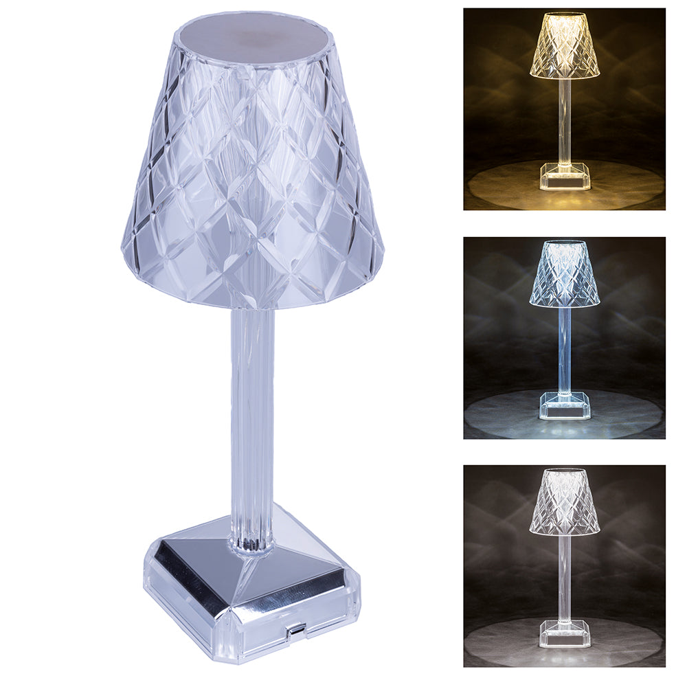 Lampe de table tactile transparente rechargeable avec 3 températures de lumière Diamond Crystal