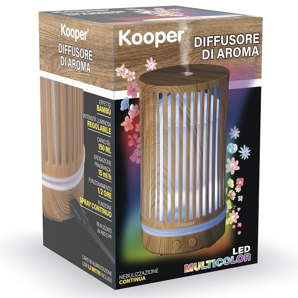 Humidificateur et diffuseur de parfum à LED 150 ml effet bambou revêtement h 16 cm Kooper