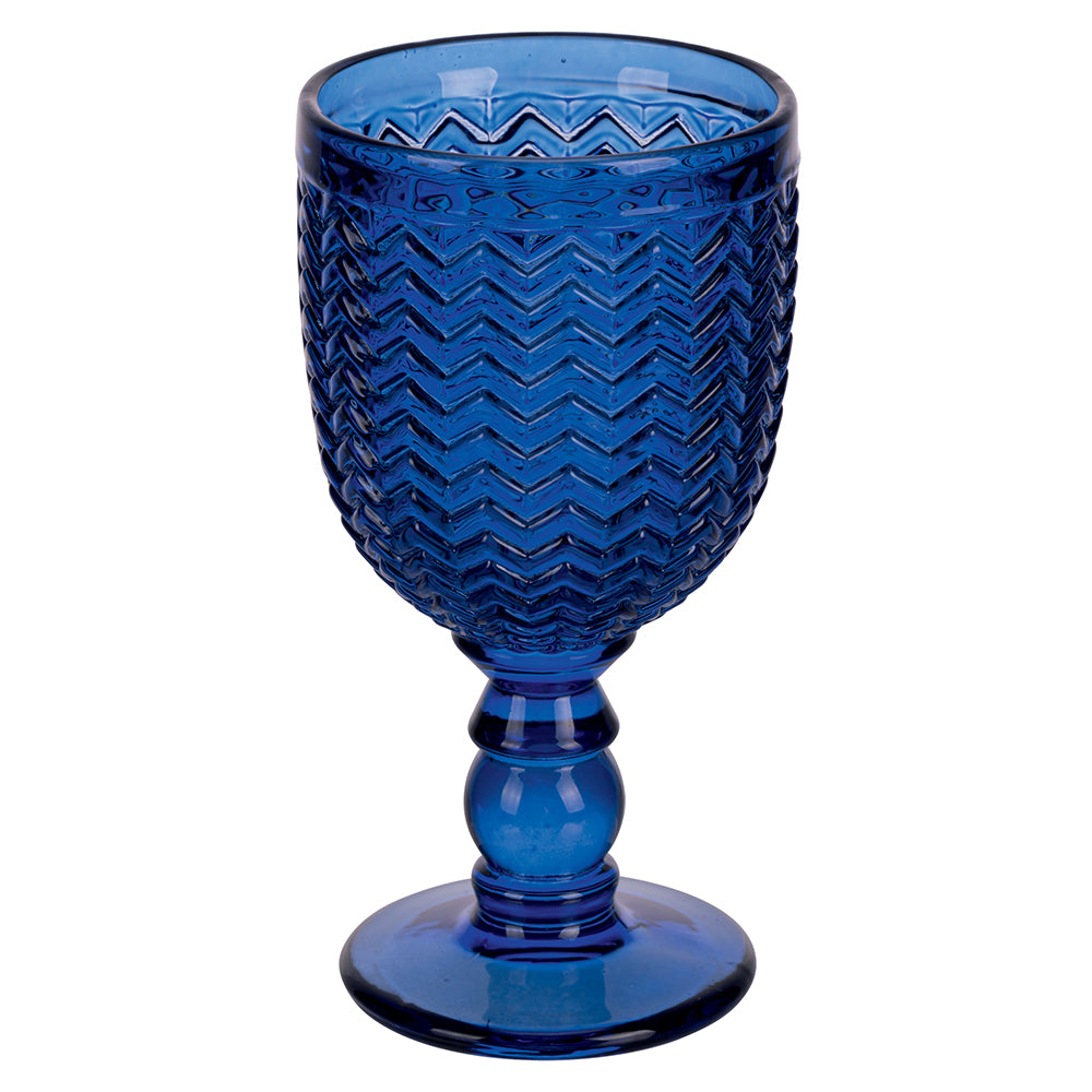 Set 6 calici vetro 280 ml design moderno superficie lavorata geometrica sfumature azzurro lavabile lavastoviglie