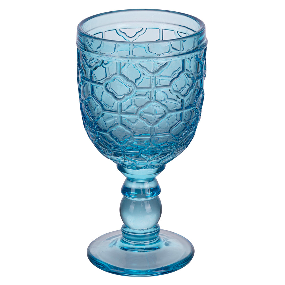 Set 6 calici vetro 280 ml design moderno superficie lavorata geometrica sfumature azzurro lavabile lavastoviglie