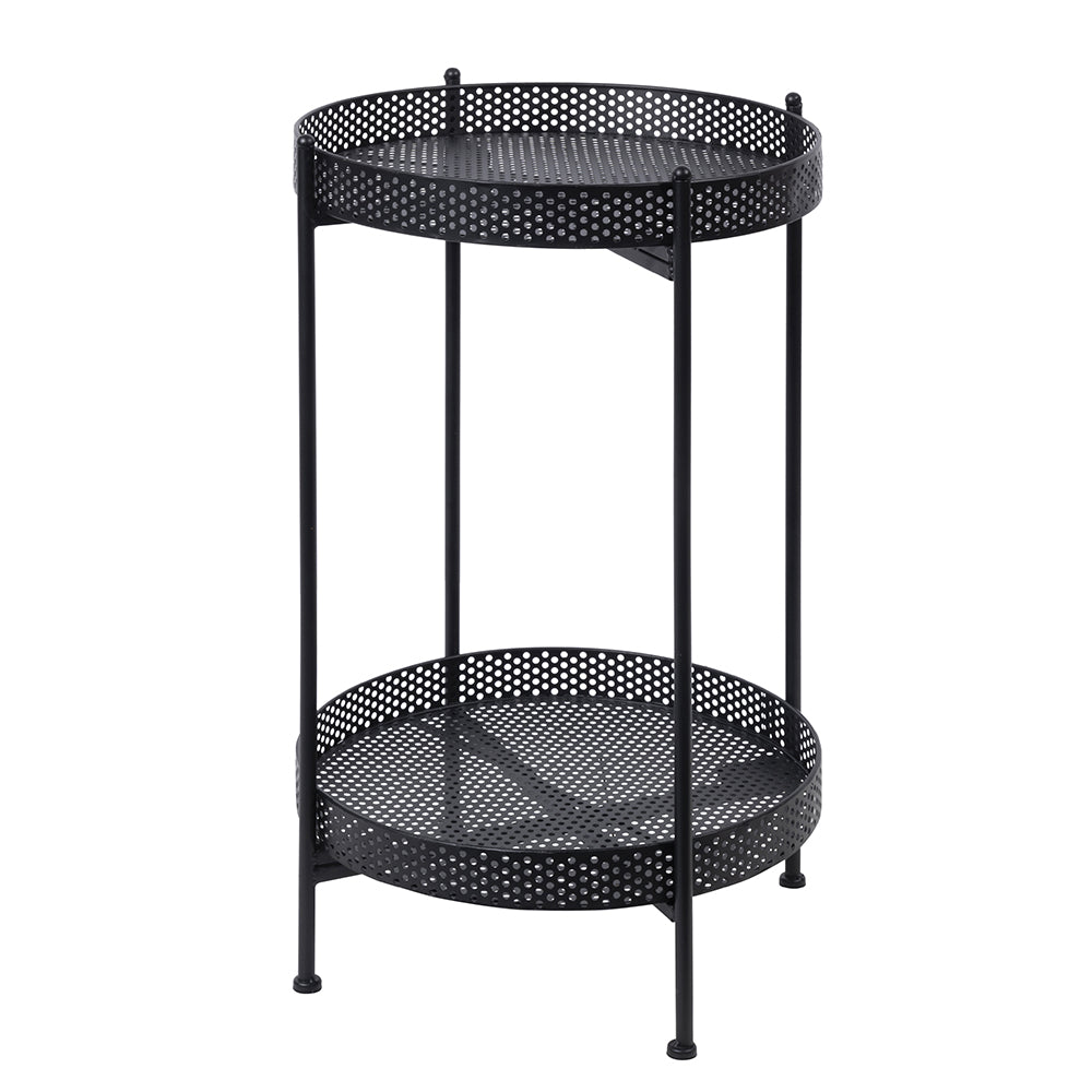 Table basse ronde en fer forgé, structure pliable, noir Est