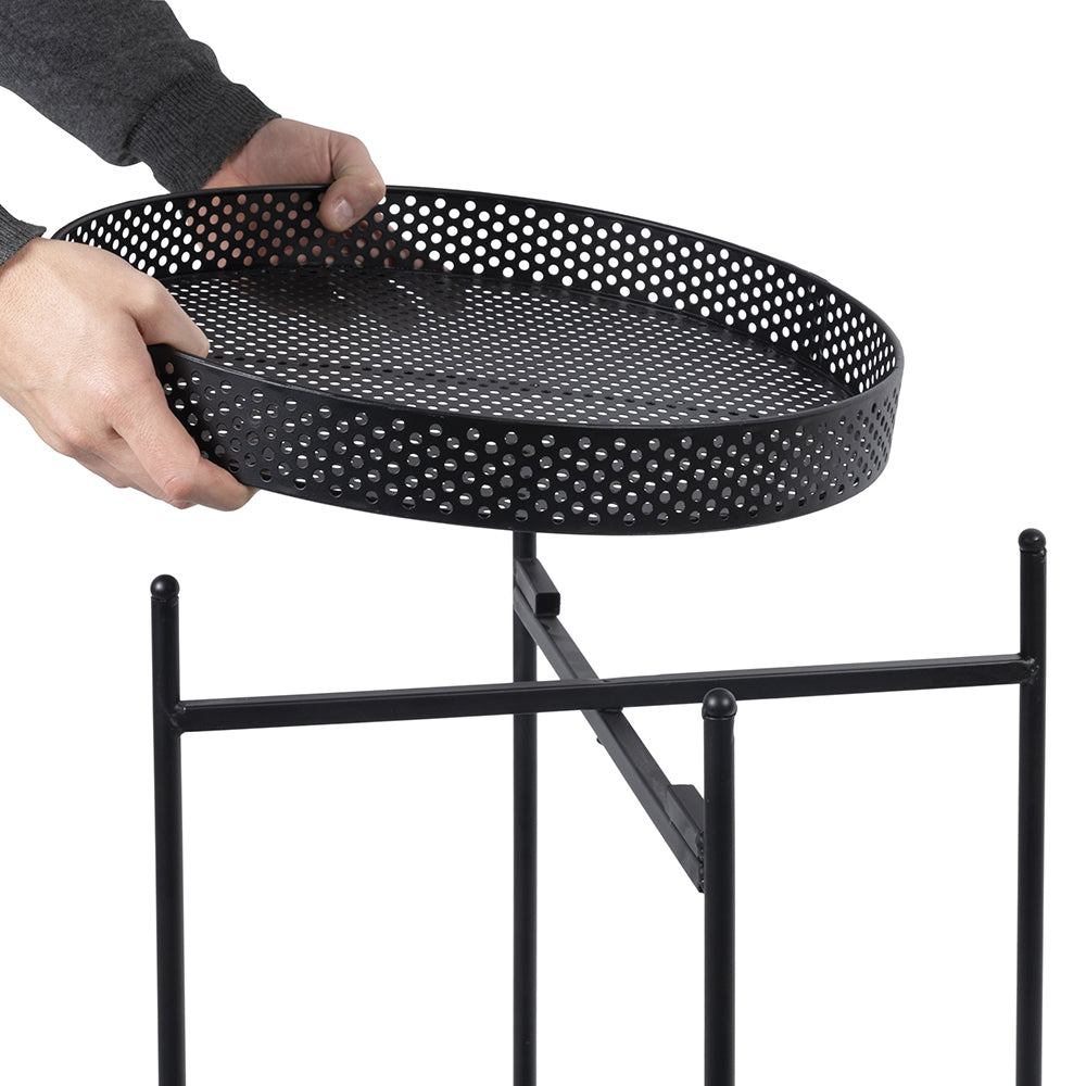 Table basse ronde en fer forgé, structure pliable, noir Est