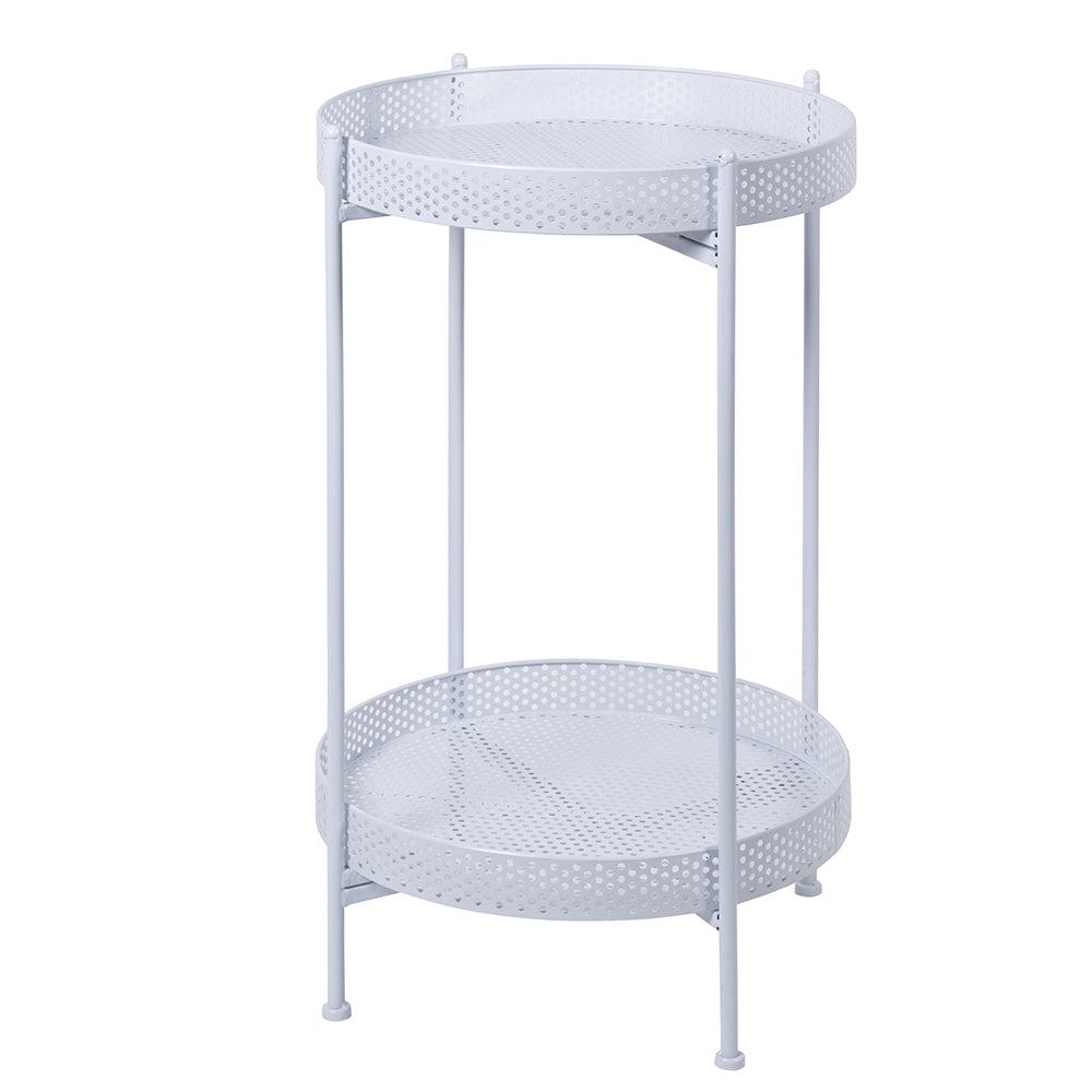 Table basse de salon ronde en fer forgé, structure pliable, blanc Est