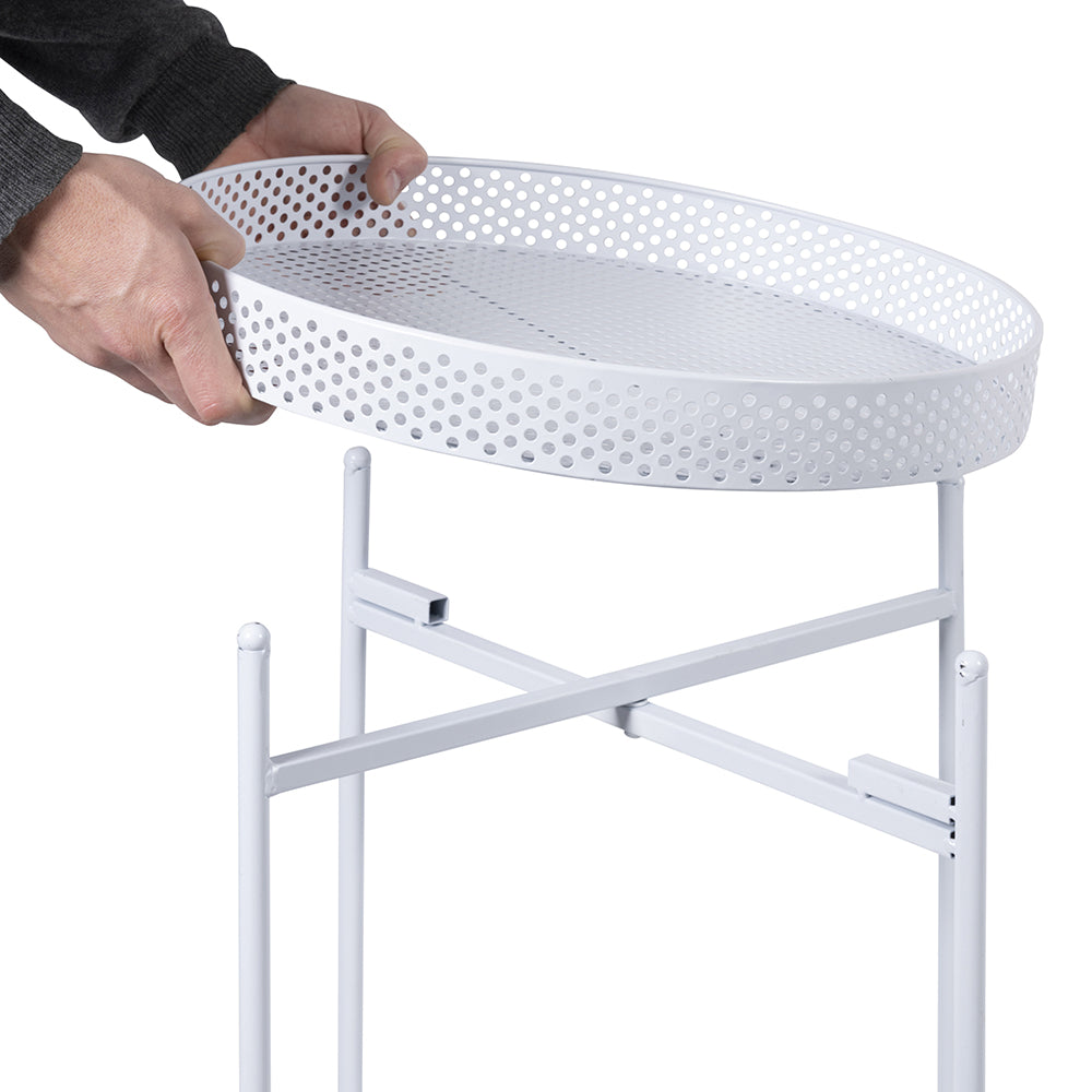 Table basse de salon ronde en fer forgé, structure pliable, blanc Est