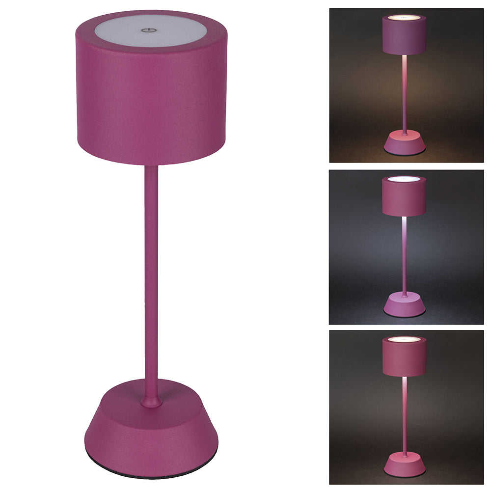 Lampe de table Aladina fuchsia avec capteur tactile rechargeable 3 intensités de luminosité