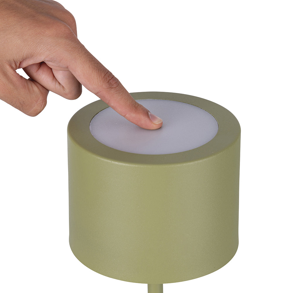 Lampe de table Aladina vert militaire avec capteur tactile rechargeable 3 intensités de luminosité