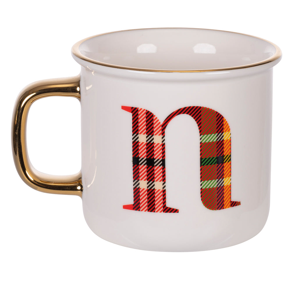 tazza monogramma lettera n 300 ml in new bone china design tartan natalizio retro con manico lavaggio a mano