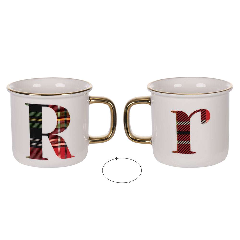 tazza monogram r 300 ml in new bone china con motivo tartan e manico ideale per personalizzare nomi e messaggi natalizi