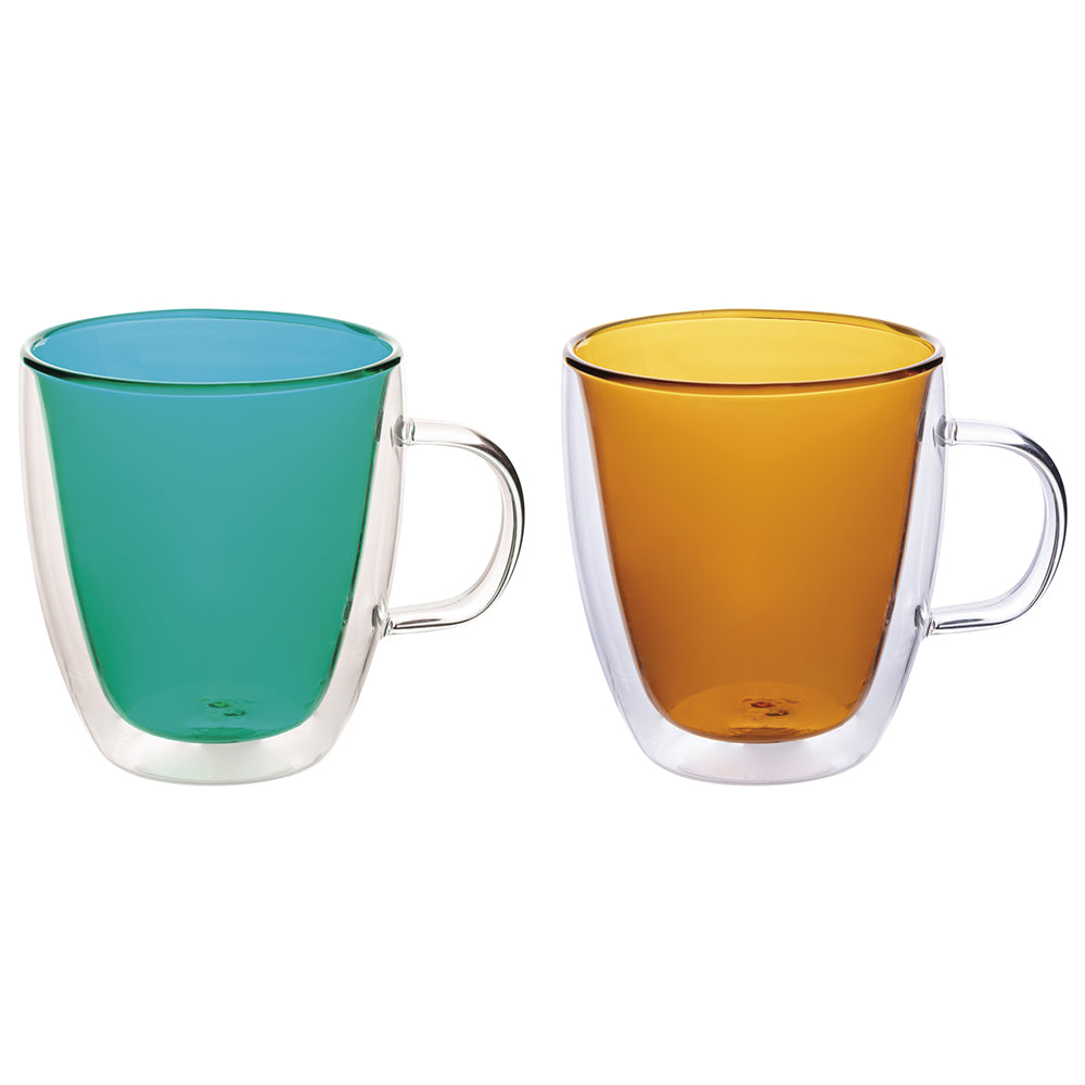 Mug tazza in vetro borosilicato 540 ml con manico doppia parete termica design veneziano mantiene temperatura colori mare