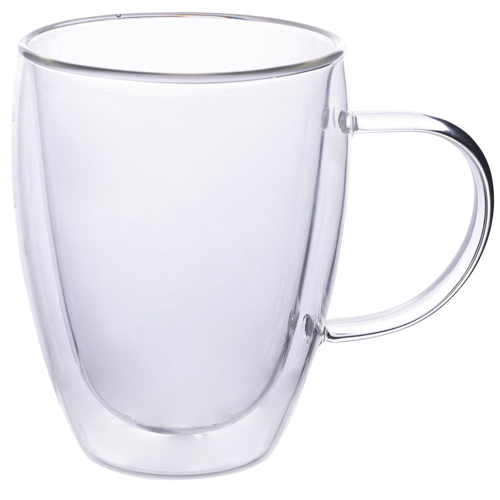 Mug tazza da 370 ml in vetro borosilicato incamiciato con manico doppia parete termica trasparente mantiene temperatura bevande