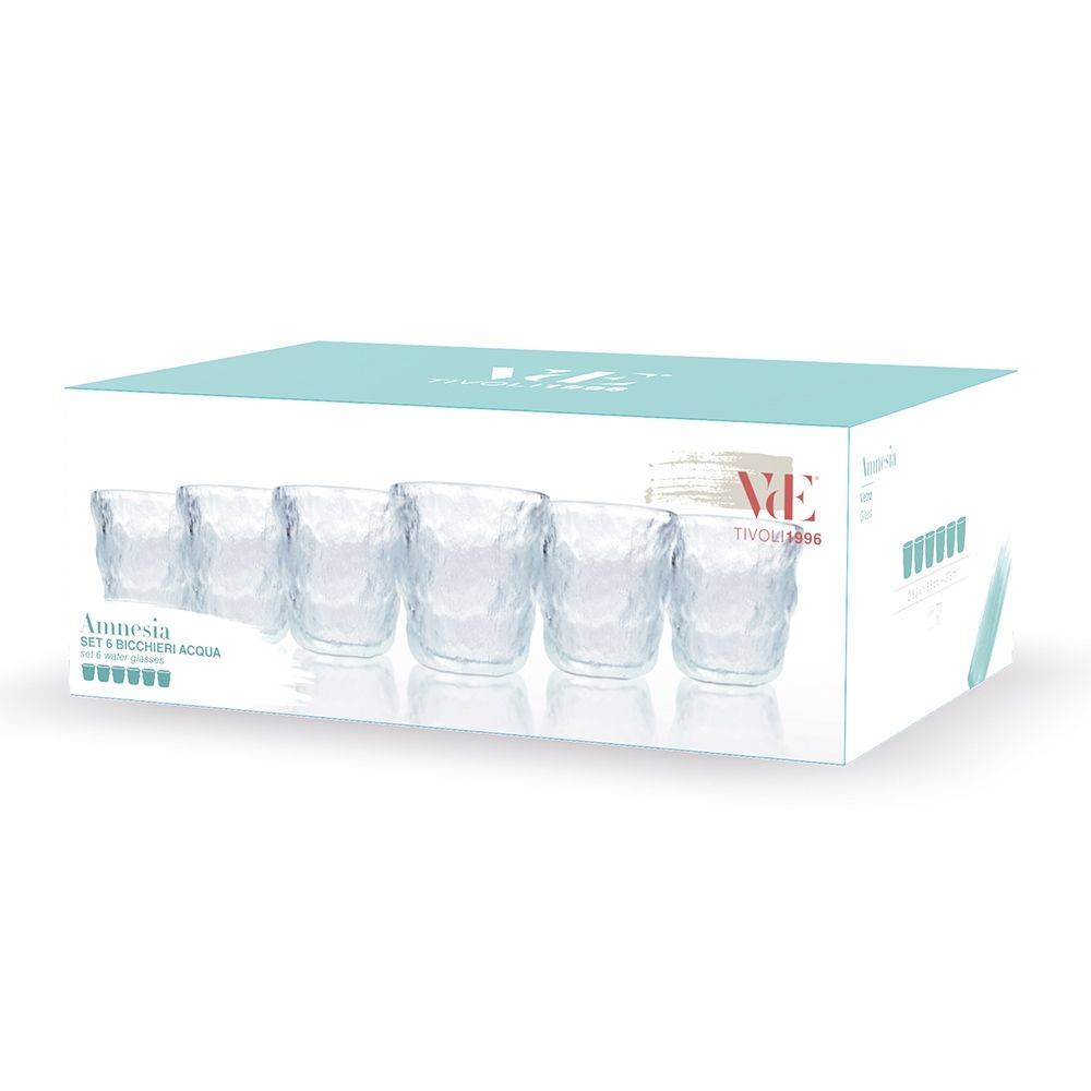 Set 6 bicchieri acqua vetro trasparente rilievo materico Amnesia 275 ml lavabili in lavastoviglie design unico