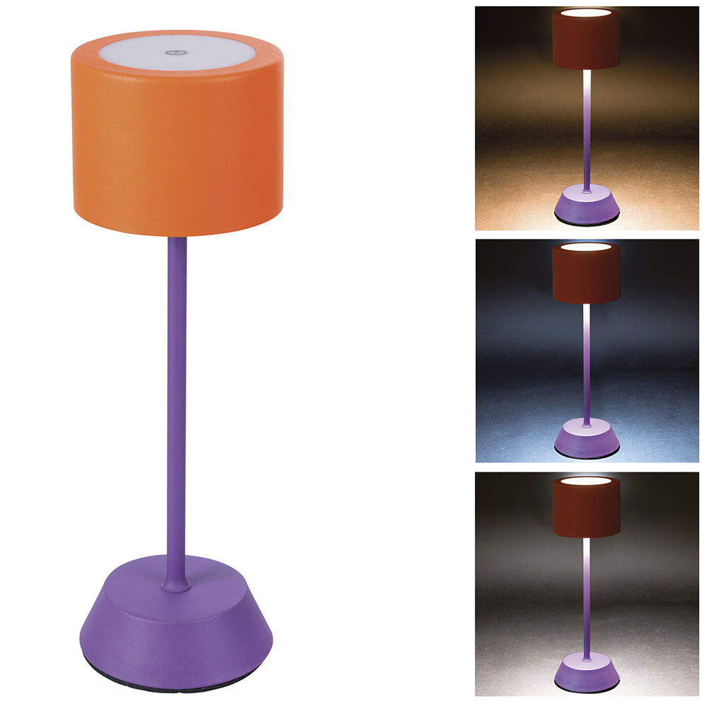 Lampada da tavolo touch ricaricabile con 3 intensità di luce arancione e viola design moderno ed elegante per interni ed esterni