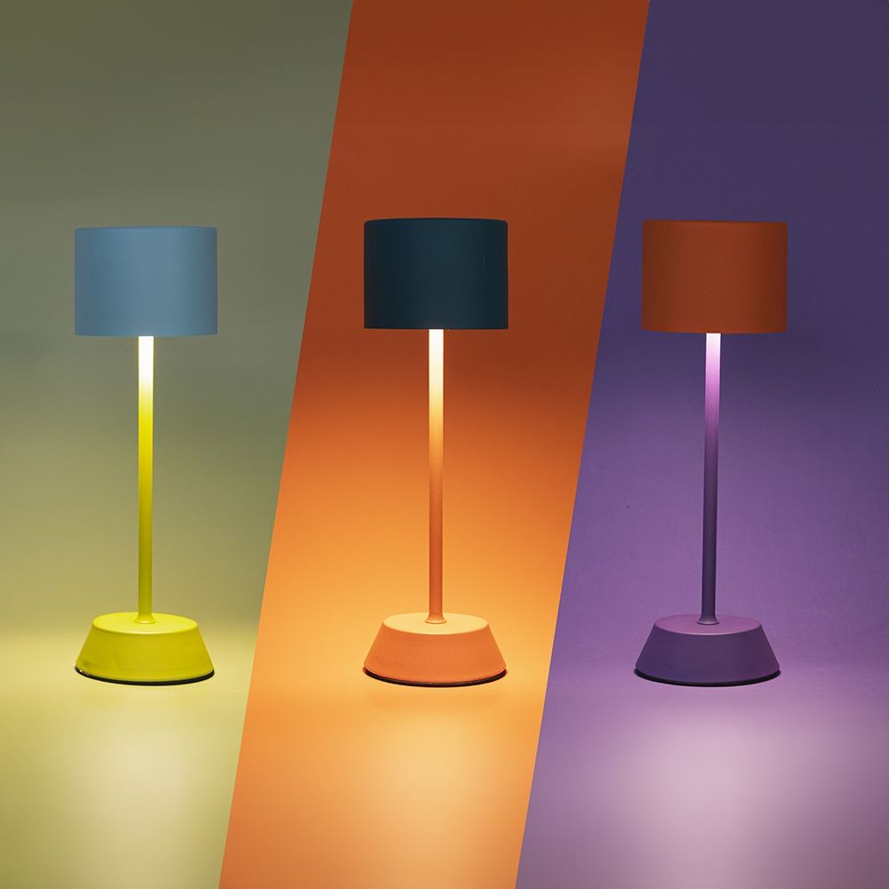 Lampada da tavolo touch ricaricabile con 3 intensità di luce arancione e viola design moderno ed elegante per interni ed esterni