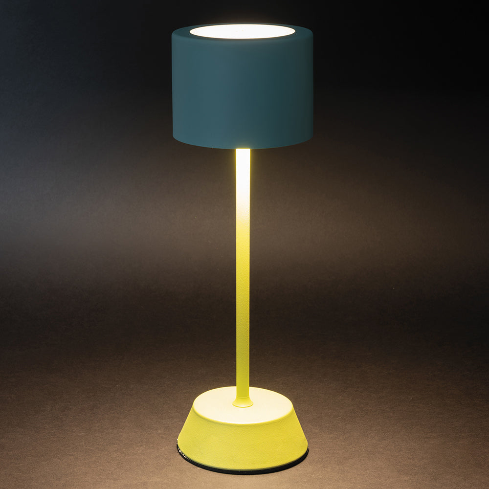 Lampada da tavolo con sensore touch ricaricabile tre intensità di luminosità celeste e verde moderna ed elegante