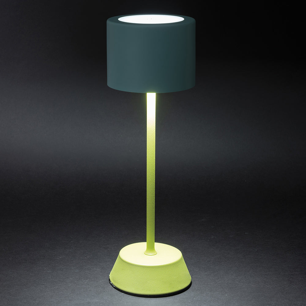 Lampada da tavolo con sensore touch ricaricabile tre intensità di luminosità celeste e verde moderna ed elegante